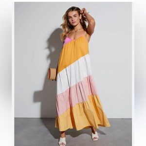 Vici Multicolor Maxi Dress in Yellow, Pink, and White